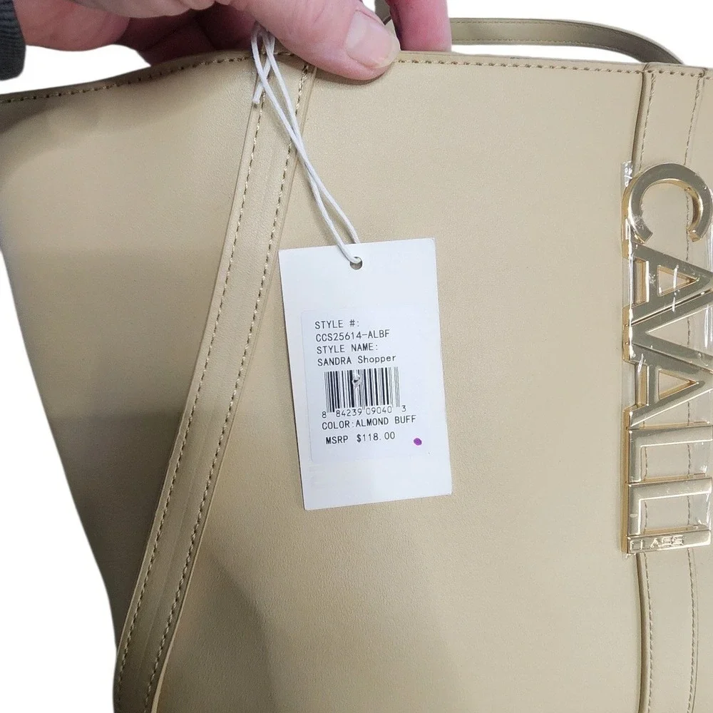 Class Cavalli Sandra Shopper Bag‎ Almond Buff Beige Gold Logo Tote CCS25614-ALBF